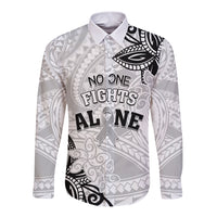 Personalised Polynesia Brain Cancer Long Sleeve Button Shirt No One Fights Alone