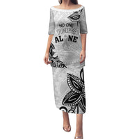 Personalised Polynesia Brain Cancer Puletasi No One Fights Alone LT05 Long Dress White - Polynesian Pride