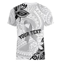 Personalised Polynesia Brain Cancer Women V-Neck T-Shirt No One Fights Alone