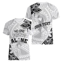 Personalised Polynesia Brain Cancer Women V-Neck T-Shirt No One Fights Alone