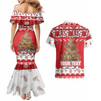 Personalised New Zealand Christmas In July Couples Matching Mermaid Dress and Hawaiian Shirt Maori Kiwi Xmas Tree - Red LT05 - Polynesian Pride