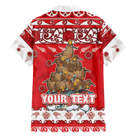 Personalised New Zealand Christmas In July Family Matching Long Sleeve Bodycon Dress and Hawaiian Shirt Maori Kiwi Xmas Tree - Red