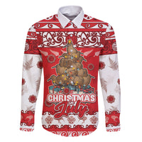 Personalised New Zealand Christmas In July Family Matching Short Sleeve Bodycon Dress and Hawaiian Shirt Maori Kiwi Xmas Tree - Red LT05 Dad's Shirt - Long Sleeve Red - Polynesian Pride