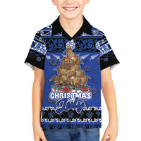 Personalised New Zealand July Christmas Kid Hawaiian Shirt Maori Kiwi Xmas Tree - Blue LT05 Kid Blue - Polynesian Pride