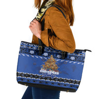 New Zealand July Christmas Leather Tote Bag Maori Kiwi Xmas Tree - Blue LT05 Blue - Polynesian Pride