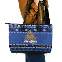 New Zealand July Christmas Leather Tote Bag Maori Kiwi Xmas Tree - Blue LT05 - Polynesian Pride