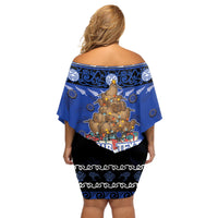 Personalised New Zealand July Christmas Off Shoulder Short Dress Maori Kiwi Xmas Tree - Blue LT05 - Polynesian Pride