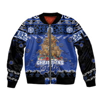 Personalised New Zealand July Christmas Sleeve Zip Bomber Jacket Maori Kiwi Xmas Tree - Blue LT05 Unisex Blue - Polynesian Pride