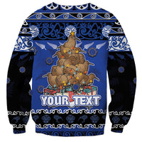 Personalised New Zealand July Christmas Sweatshirt Maori Kiwi Xmas Tree - Blue LT05 - Polynesian Pride