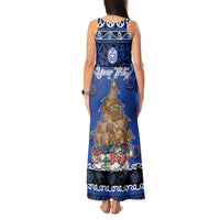 Personalised New Zealand July Christmas Tank Maxi Dress Maori Kiwi Xmas Tree - Blue LT05 - Polynesian Pride