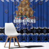 New Zealand July Christmas Window Curtain Maori Kiwi Xmas Tree - Blue LT05 - Polynesian Pride