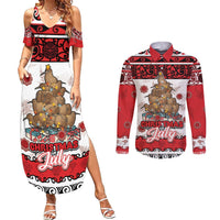 Personalised New Zealand July Christmas Couples Matching Summer Maxi Dress and Long Sleeve Button Shirt Maori Kiwi Xmas Tree - White LT05 White - Polynesian Pride