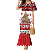 Personalised New Zealand July Christmas Family Matching Mermaid Dress and Hawaiian Shirt Maori Kiwi Xmas Tree - White