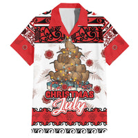 Personalised New Zealand July Christmas Family Matching Off Shoulder Short Dress and Hawaiian Shirt Maori Kiwi Xmas Tree - White