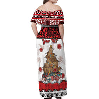 Personalised New Zealand July Christmas Off Shoulder Maxi Dress Maori Kiwi Xmas Tree - White
