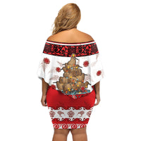 Personalised New Zealand July Christmas Off Shoulder Short Dress Maori Kiwi Xmas Tree - White LT05 - Polynesian Pride