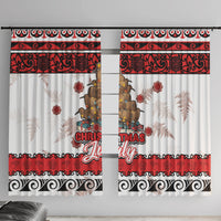 New Zealand July Christmas Window Curtain Maori Kiwi Xmas Tree - White LT05 With Hooks White - Polynesian Pride