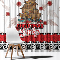 New Zealand July Christmas Window Curtain Maori Kiwi Xmas Tree - White LT05 - Polynesian Pride