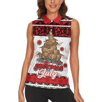 Personalised New Zealand July Christmas Women Sleeveless Polo Shirt Maori Kiwi Xmas Tree - White