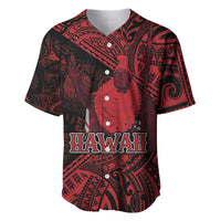 Hawaii King Kamehameha Baseball Jersey With Hawaiian Ipu Motifs Red Version LT05 Red - Polynesian Pride