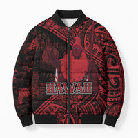 Hawaii King Kamehameha Bomber Puffer Jacket With Hawaiian Ipu Motifs Red Version LT05 Unisex Red - Polynesian Pride