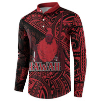 Hawaii King Kamehameha Button Sweatshirt With Hawaiian Ipu Motifs Red Version LT05 - Polynesian Pride