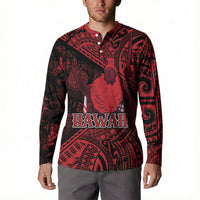 Hawaii King Kamehameha Button Sweatshirt With Hawaiian Ipu Motifs Red Version LT05 - Polynesian Pride