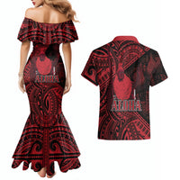 Hawaii King Kamehameha Couples Matching Mermaid Dress and Hawaiian Shirt With Hawaiian Ipu Motifs Red Version