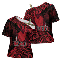Hawaii King Kamehameha Cross Shoulder Shirt With Hawaiian Ipu Motifs Red Version LT05 - Polynesian Pride