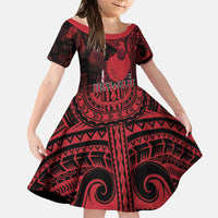 Hawaii King Kamehameha Family Matching Off Shoulder Short Dress and Hawaiian Shirt With Hawaiian Ipu Motifs Red Version