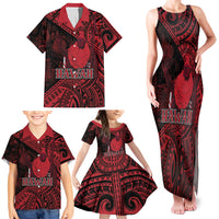 Hawaii King Kamehameha Family Matching Tank Maxi Dress and Hawaiian Shirt With Hawaiian Ipu Motifs Red Version