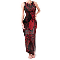 Hawaii King Kamehameha Family Matching Tank Maxi Dress and Hawaiian Shirt With Hawaiian Ipu Motifs Red Version