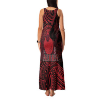 Hawaii King Kamehameha Family Matching Tank Maxi Dress and Hawaiian Shirt With Hawaiian Ipu Motifs Red Version