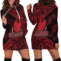 Hawaii King Kamehameha Hoodie Dress With Hawaiian Ipu Motifs Red Version