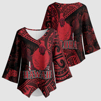 Hawaii King Kamehameha Kimono Sleeve Blouse With Hawaiian Ipu Motifs Red Version LT05 - Polynesian Pride