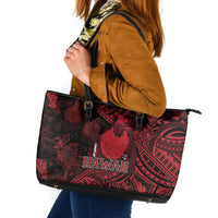 Hawaii King Kamehameha Leather Tote Bag With Hawaiian Ipu Motifs Red Version LT05 Red - Polynesian Pride