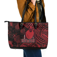 Hawaii King Kamehameha Leather Tote Bag With Hawaiian Ipu Motifs Red Version LT05 - Polynesian Pride
