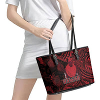 Hawaii King Kamehameha Leather Tote Bag With Hawaiian Ipu Motifs Red Version LT05 - Polynesian Pride