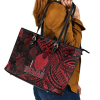 Hawaii King Kamehameha Leather Tote Bag With Hawaiian Ipu Motifs Red Version LT05 - Polynesian Pride