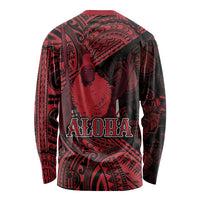 Hawaii King Kamehameha Long Sleeve Shirt With Hawaiian Ipu Motifs Red Version LT05 - Polynesian Pride