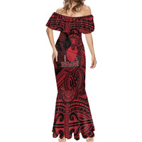Hawaii King Kamehameha Mermaid Dress With Hawaiian Ipu Motifs Red Version LT05 - Polynesian Pride