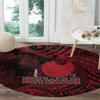 Hawaii King Kamehameha Round Carpet With Hawaiian Ipu Motifs Red Version LT05 - Polynesian Pride