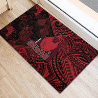 Hawaii King Kamehameha Rubber Doormat With Hawaiian Ipu Motifs Red Version LT05 - Polynesian Pride