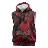 Hawaii King Kamehameha Sleeveless Hoodie With Hawaiian Ipu Motifs Red Version LT05 Red - Polynesian Pride