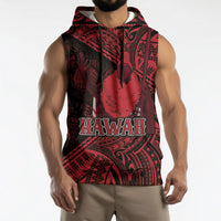 Hawaii King Kamehameha Sleeveless Hoodie With Hawaiian Ipu Motifs Red Version LT05 - Polynesian Pride