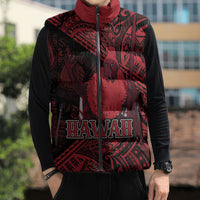 Hawaii King Kamehameha Sleeveless Puffer Jacket With Hawaiian Ipu Motifs Red Version LT05 - Polynesian Pride