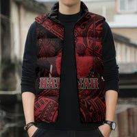 Hawaii King Kamehameha Sleeveless Puffer Jacket With Hawaiian Ipu Motifs Red Version LT05 - Polynesian Pride