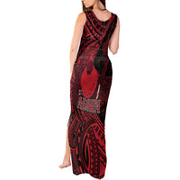Hawaii King Kamehameha Tank Maxi Dress With Hawaiian Ipu Motifs Red Version LT05 - Polynesian Pride
