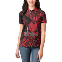 Hawaii King Kamehameha Women Polo Shirt With Hawaiian Ipu Motifs Red Version LT05 - Polynesian Pride