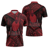 Hawaii King Kamehameha Zipper Polo Shirt With Hawaiian Ipu Motifs Red Version LT05 - Polynesian Pride